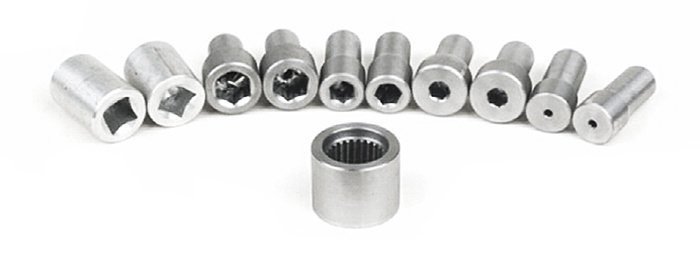 Rotary broaches: hex broach, square, rectangle, torx, serrations, spline, involute spline, missint teeth, double d, double hexagon, double square, keyways, rectangle and triangle